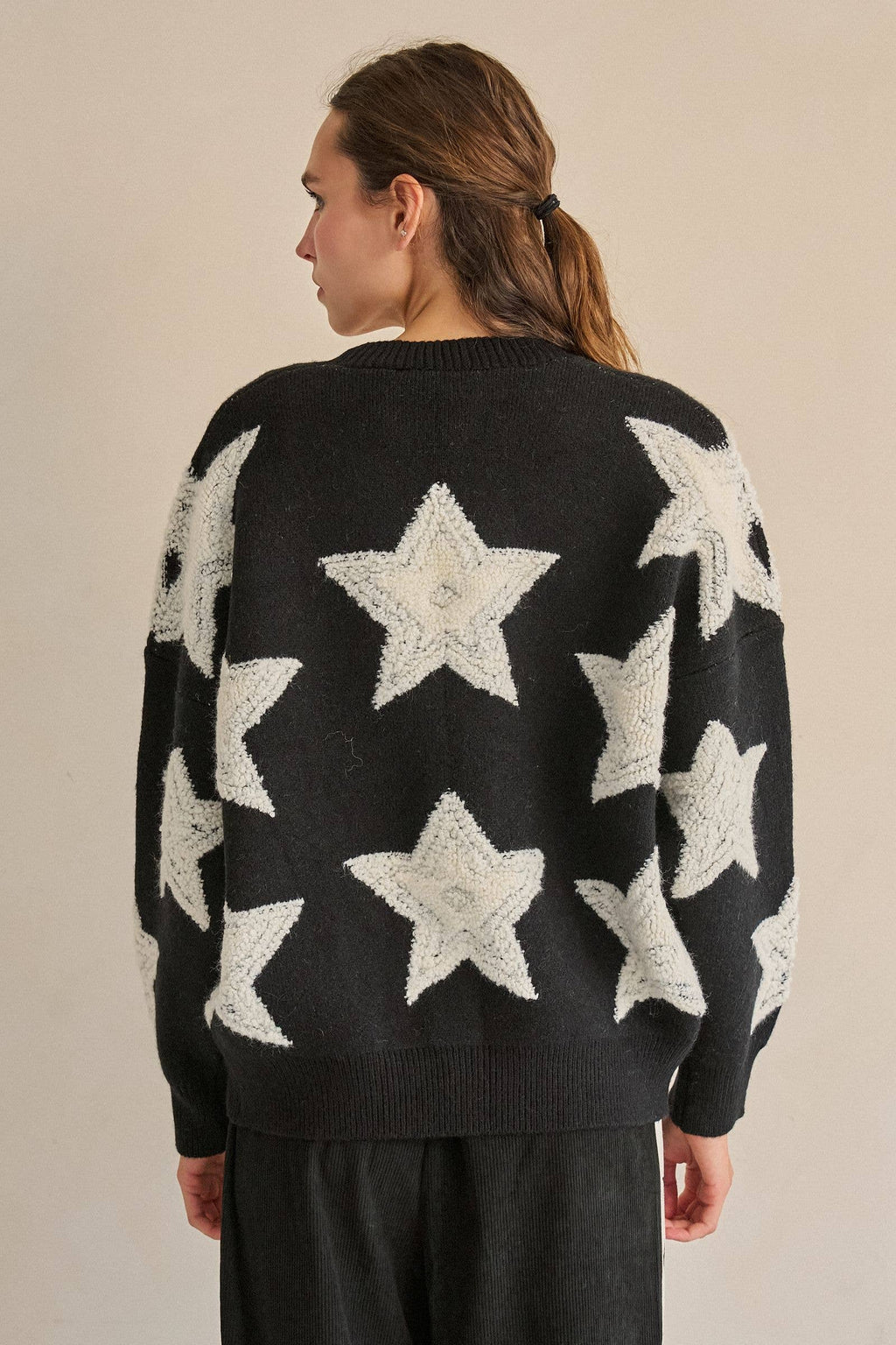 Women's Star Knit Cardigan - Black/White