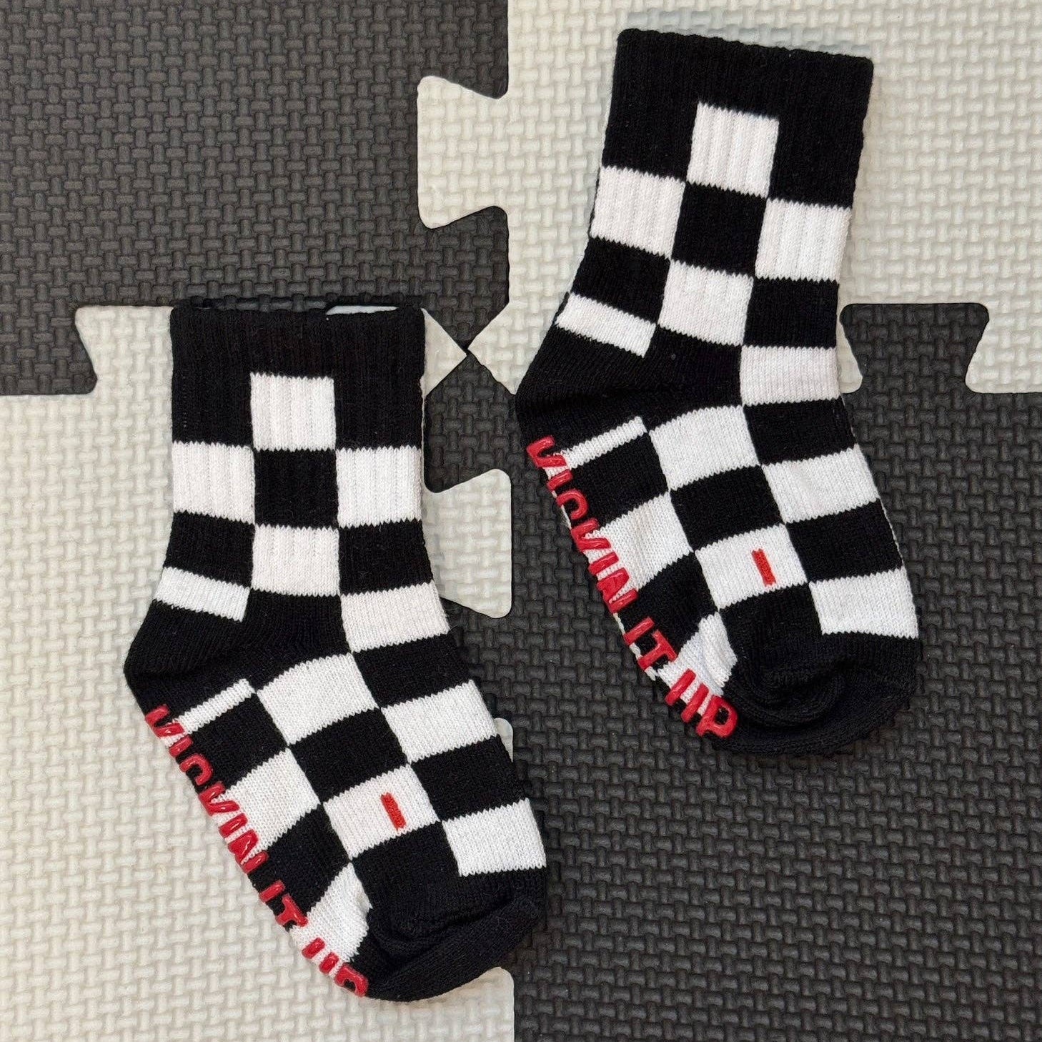 Kickin it up Socks - Black + White Checker