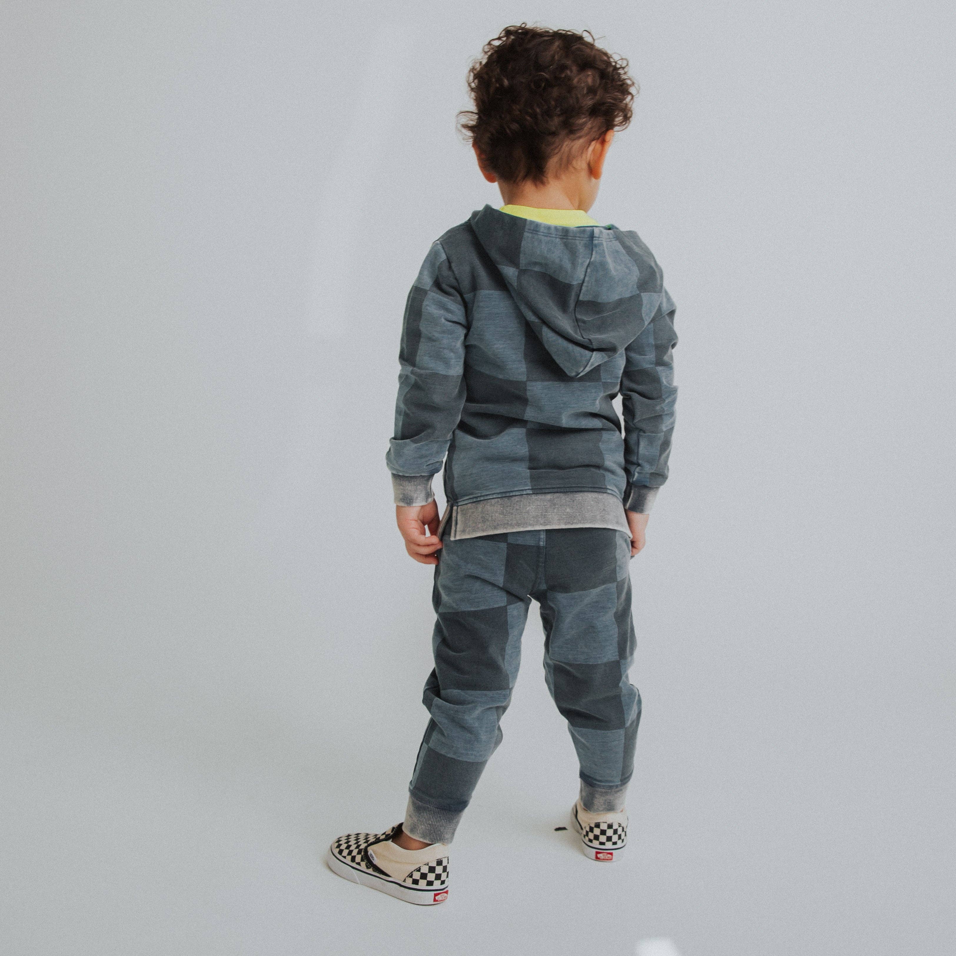 RAGS - Kids Zip Up Hoodie - Blue Denim Check
