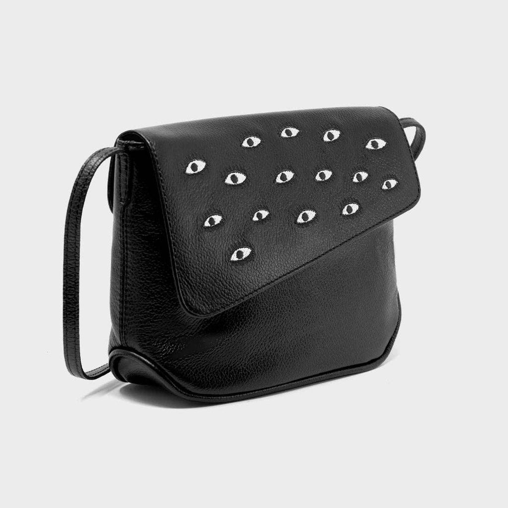 Min & Mon - Bruno Mini Crossbody Black Leather Bag - All Over Eyes