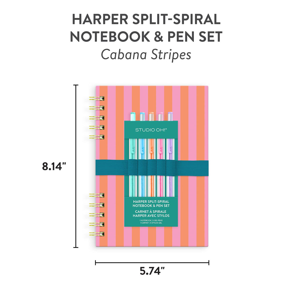 Studio Oh! - Cabana Stripes Harper Split-Spiral Notebook & Pen Set