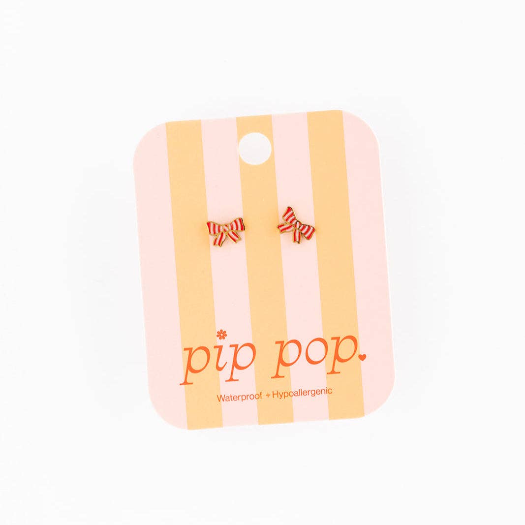 Pip Pop Post - Striped Bow Stud Earrings