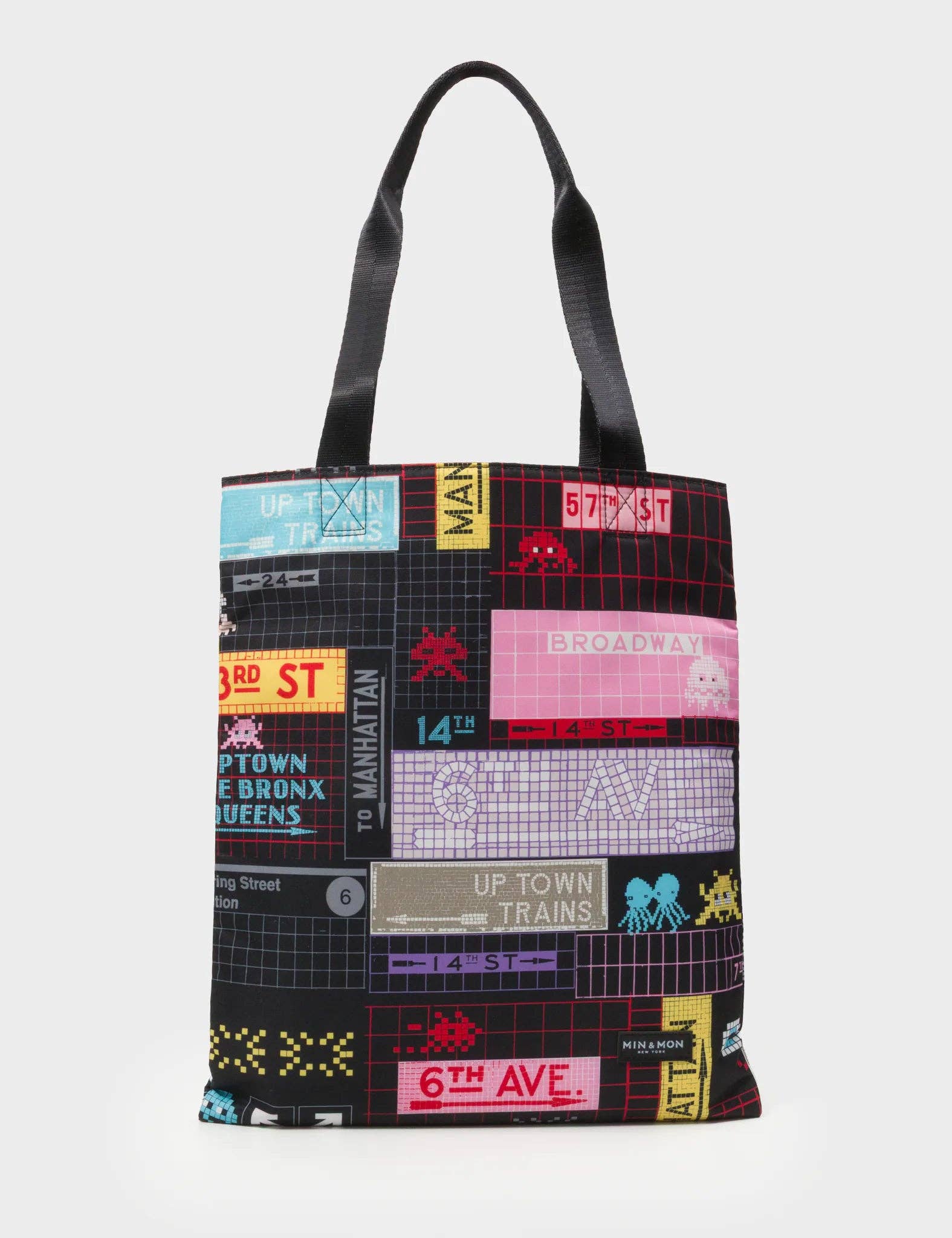 Min & Mon - The Everyday Tote Bag - Black Cyclepet Fabric Subway Stories Print