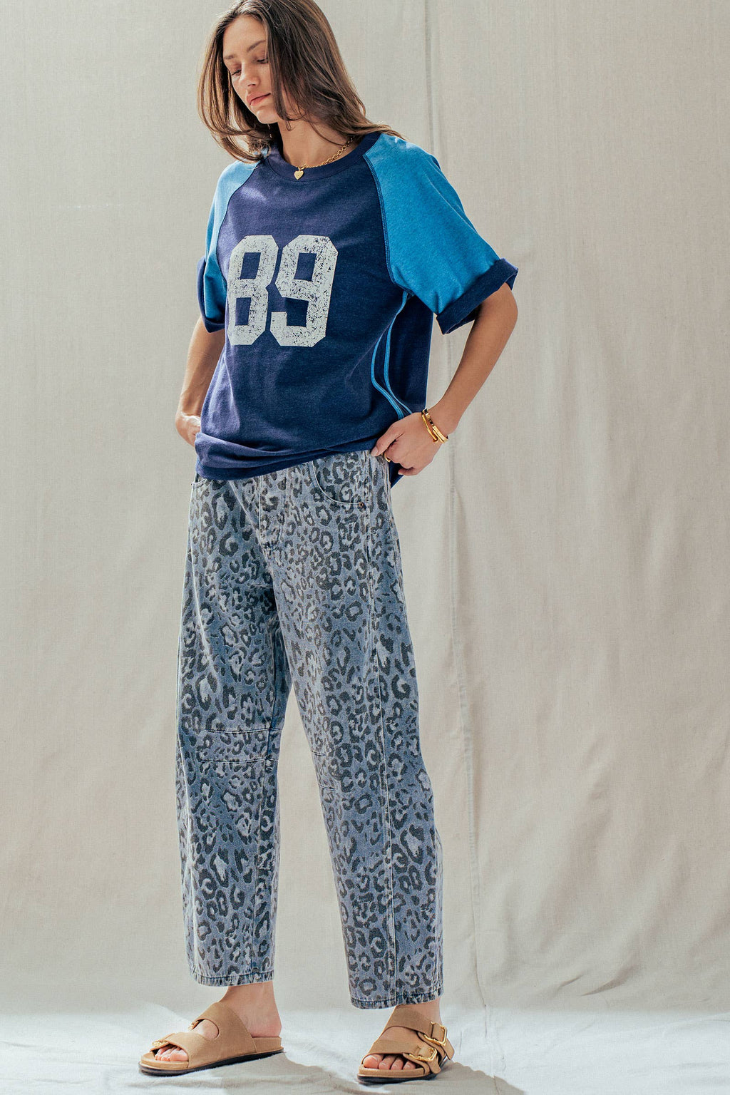 Women's Leopard Print Barrel Leg Jeans
