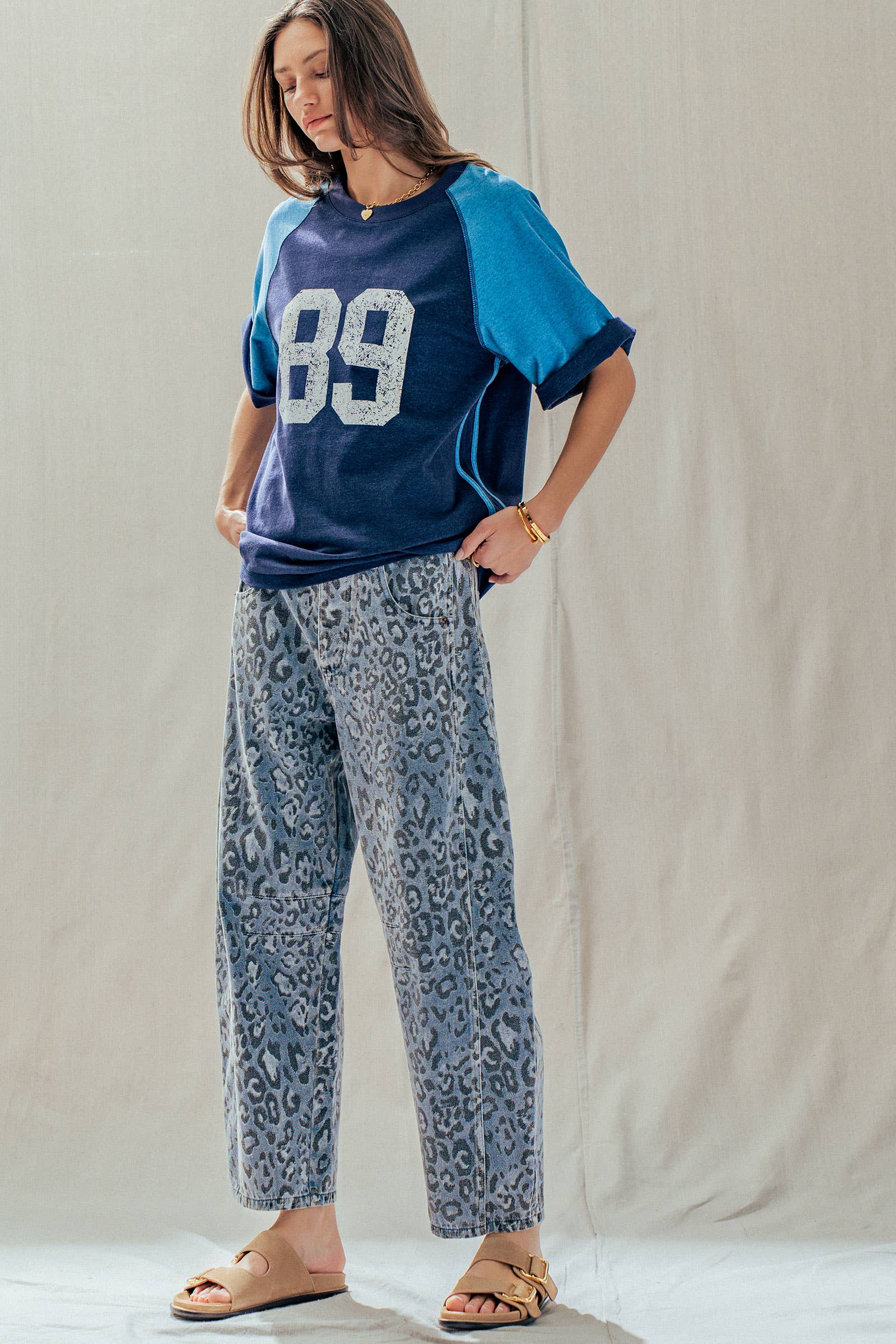 Women's Leopard Print Barrel Leg Jeans