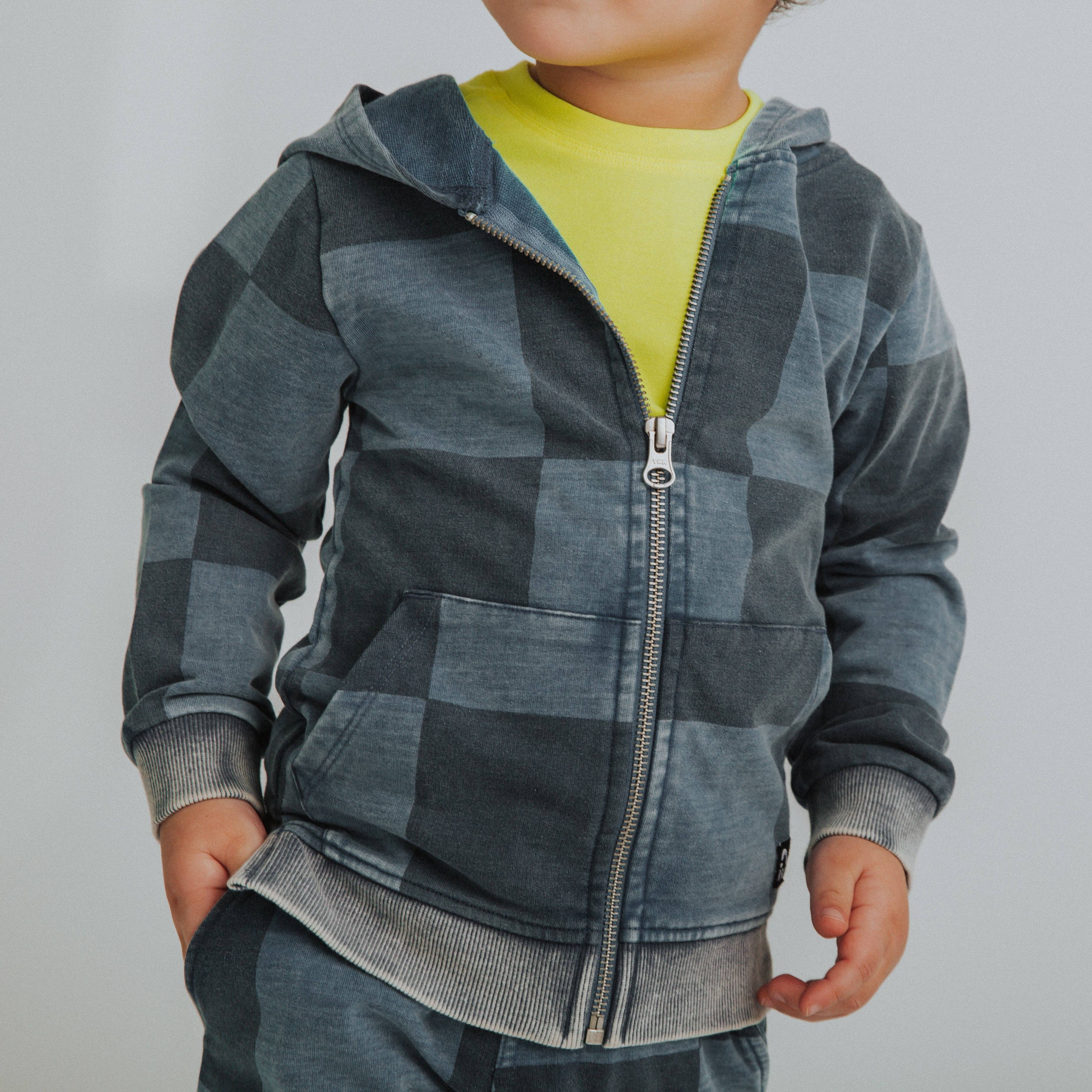 RAGS - Kids Zip Up Hoodie - Blue Denim Check