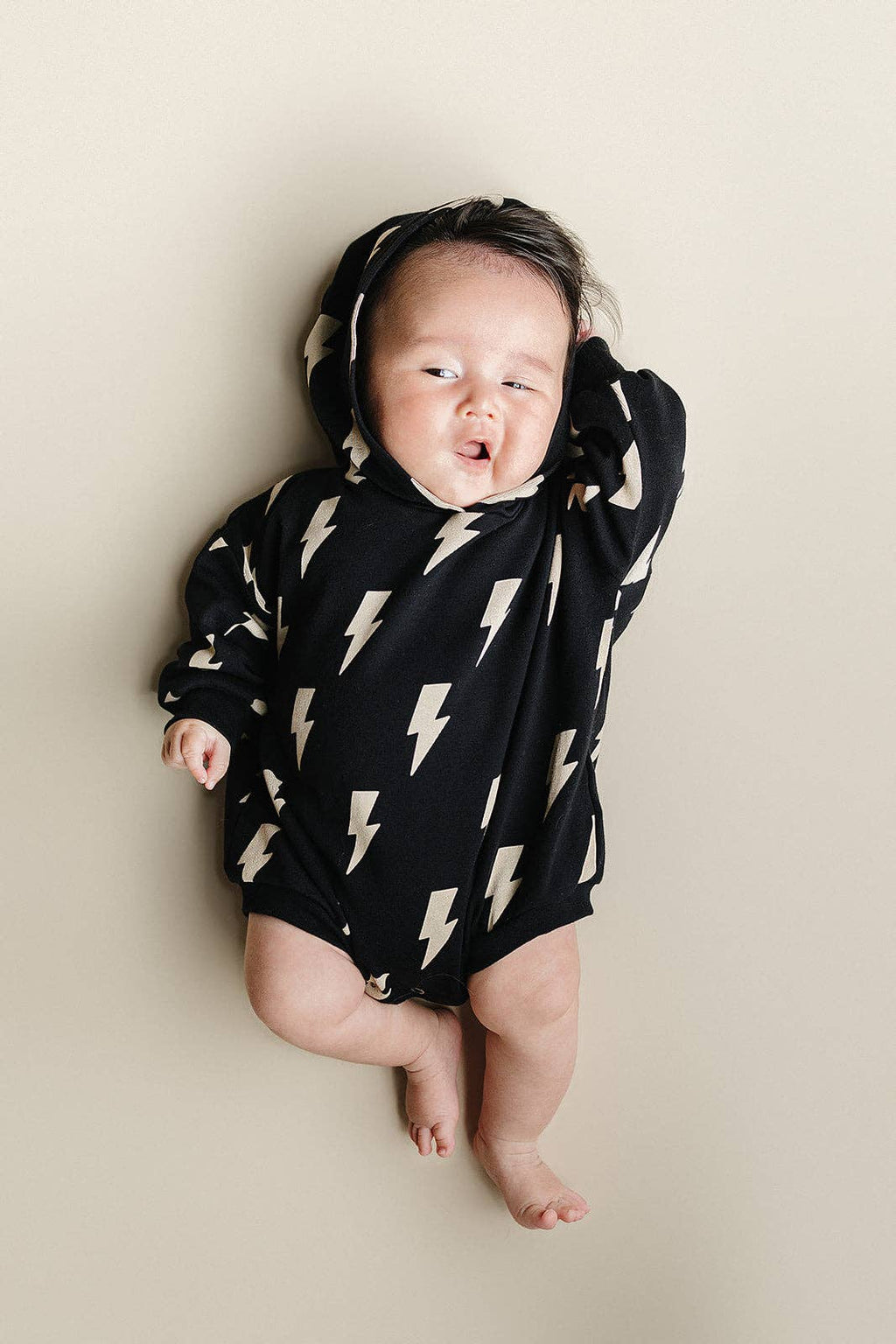 Lucky Panda Kids Hooded Bubble Romper - Black Bolts