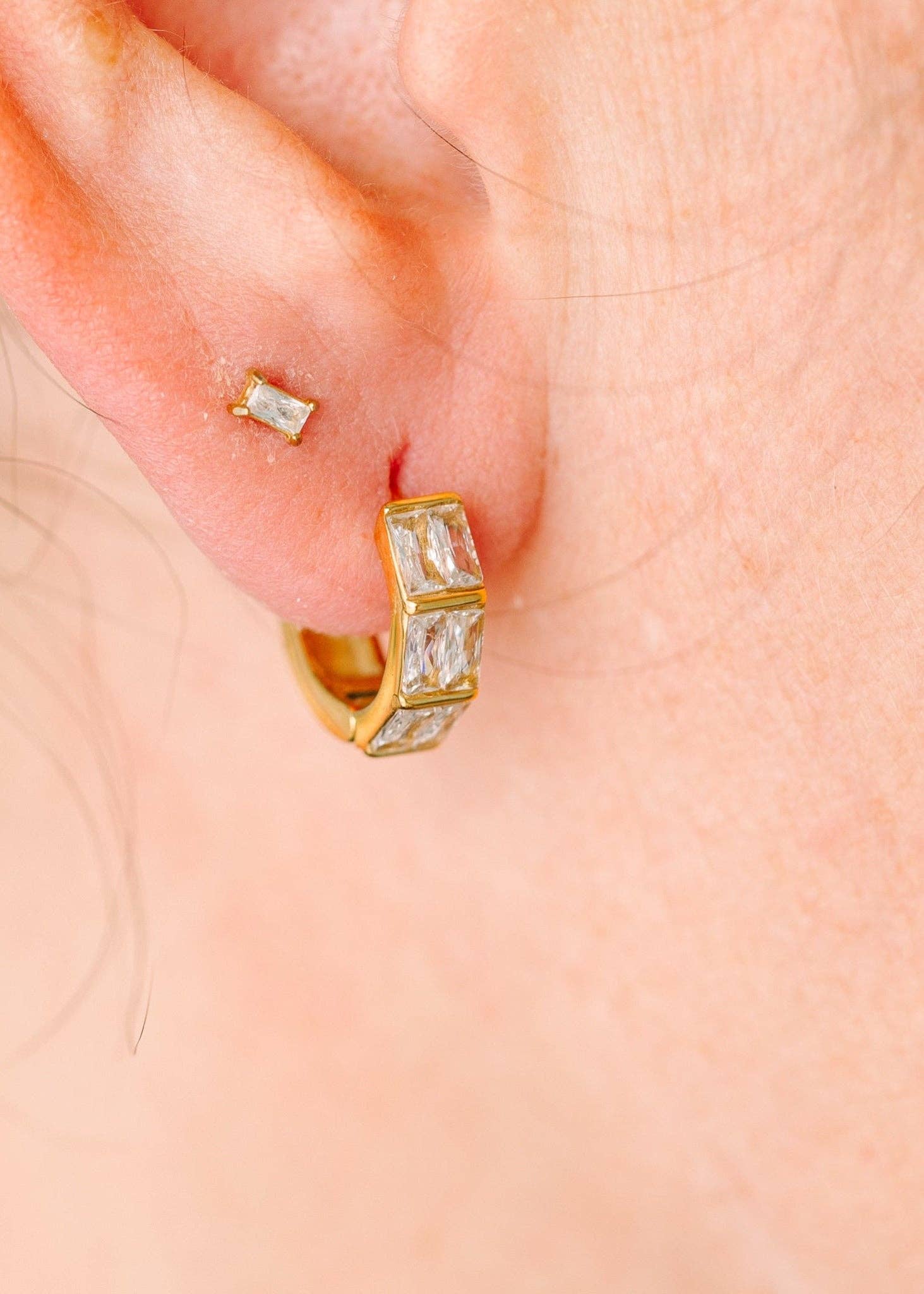 Pierced Co - Triple Baguette Huggies