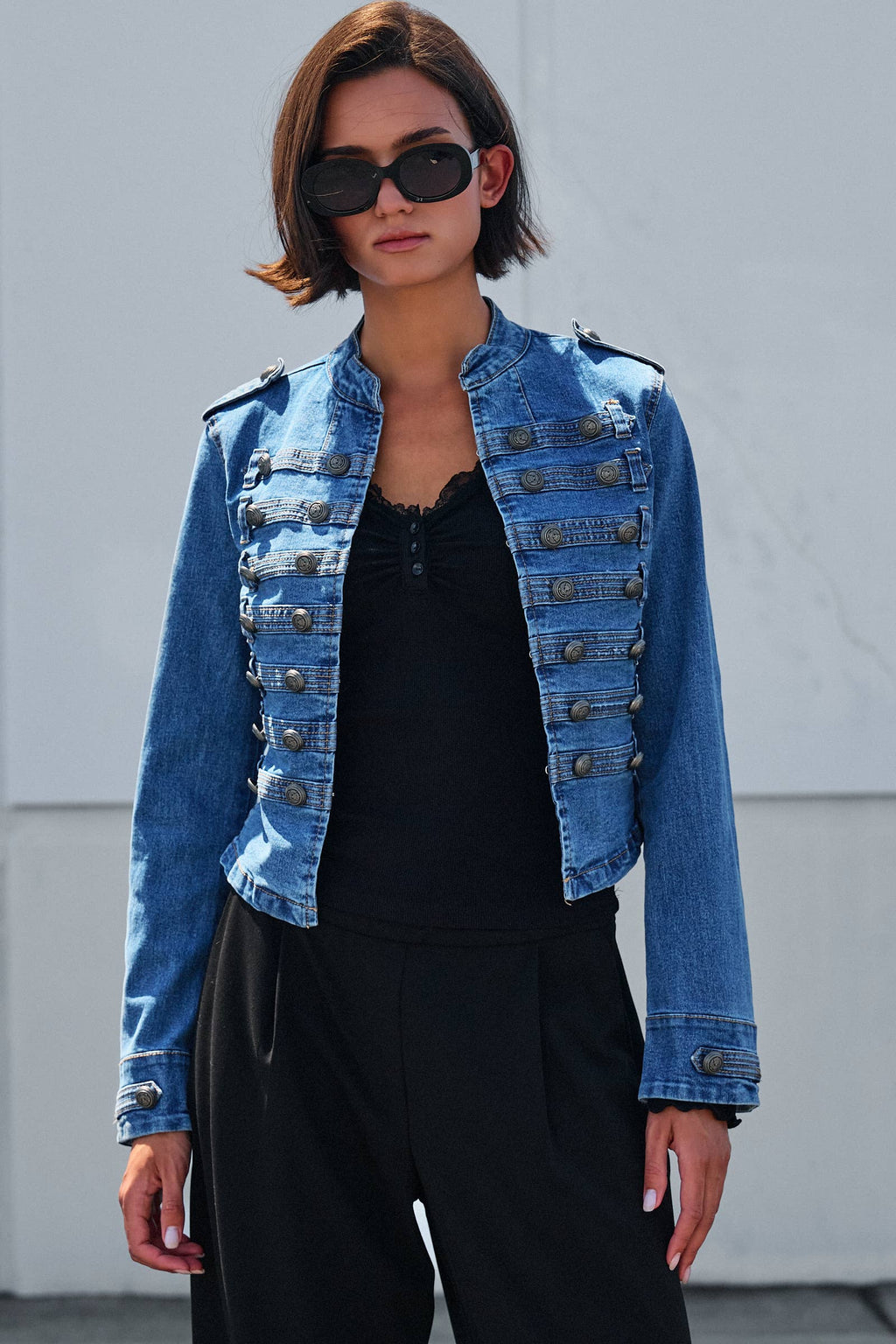 Women's Military Double-Button Denim Jean Jacket