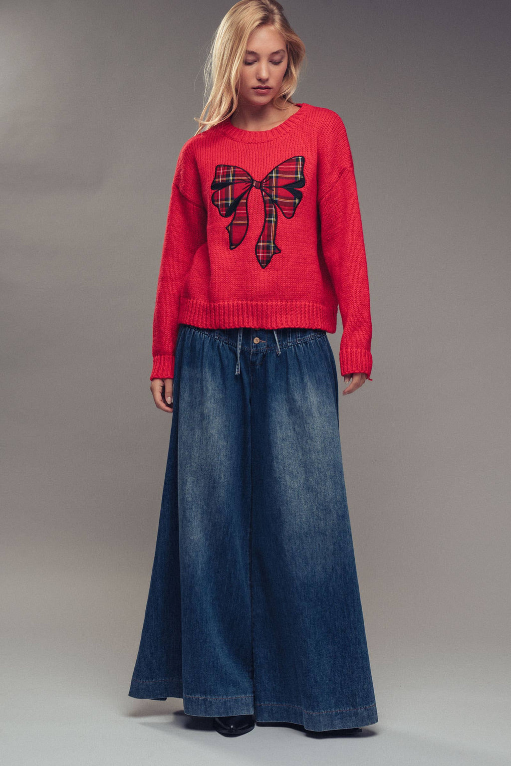 Women's Pleated Wide-Leg Pants - Dark Denim