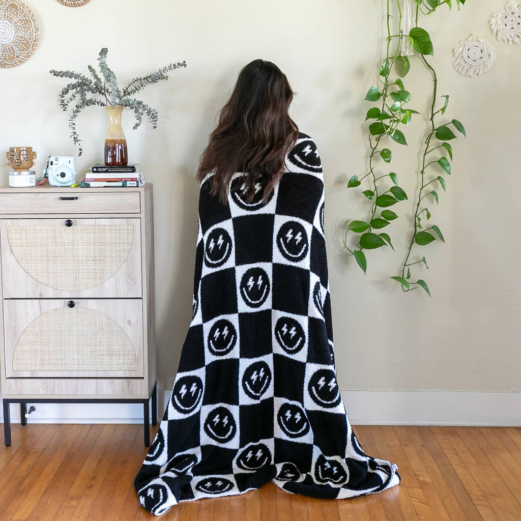 Living Royal Throw Blanket - Checkered w/ Happy Faces