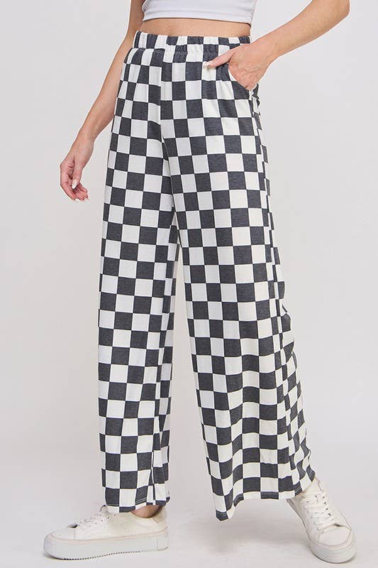 Jade by Jane - High Waist Checkered Straight Leg Knit Pants