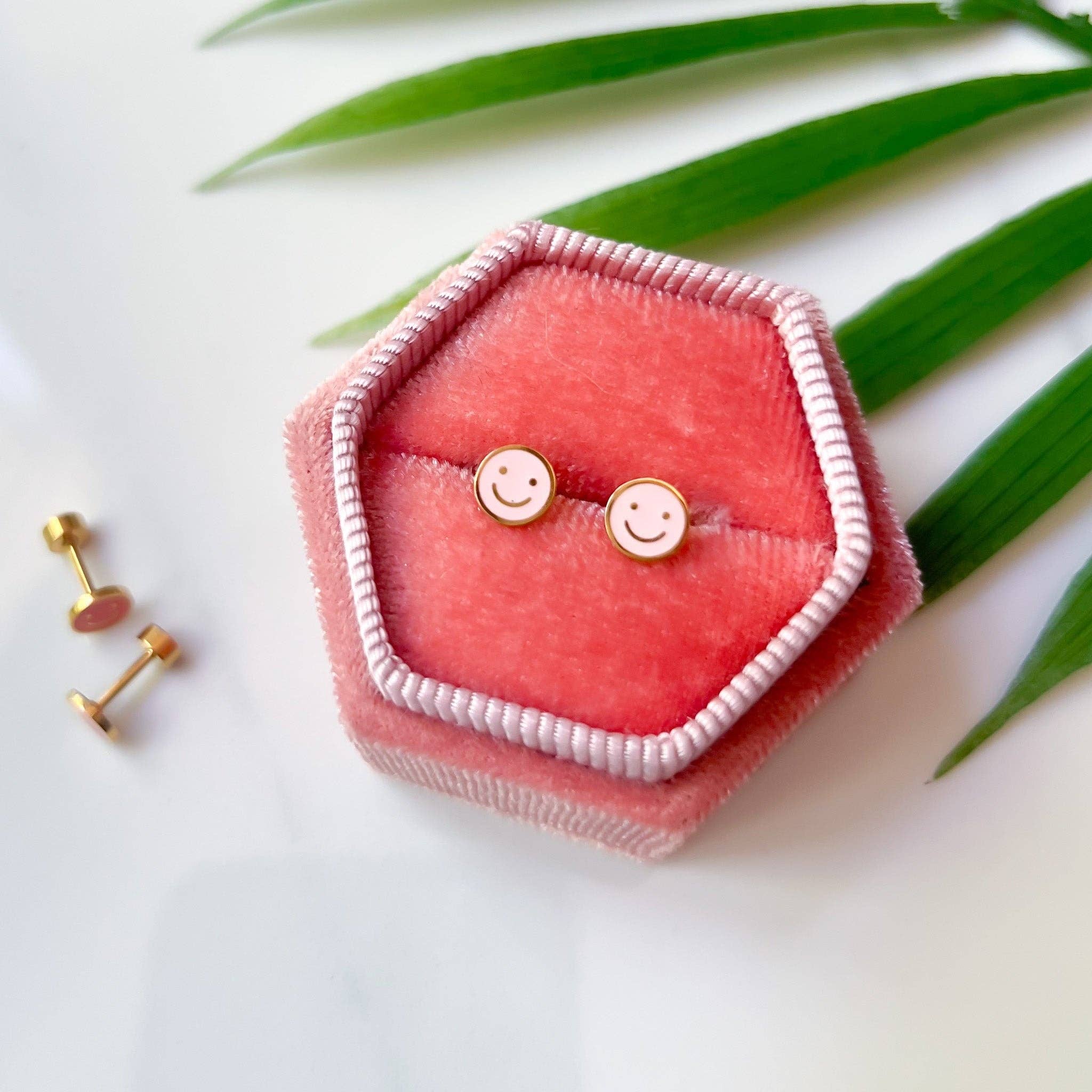 Desert Peach - Pink Smiley Stud Earrings