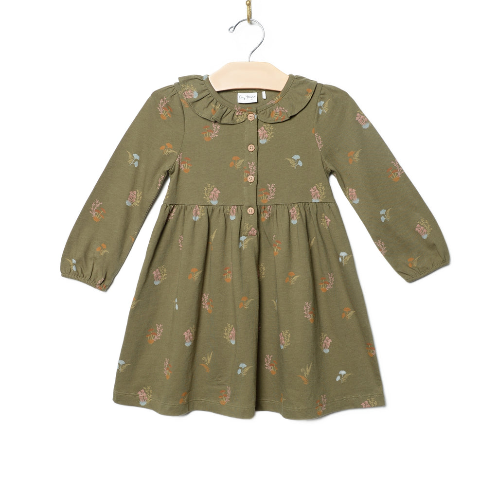 City Mouse Frill Collar Dress - Lichen Mushrooms (Final Sale)