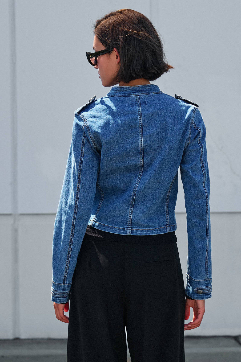 Women's Military Double-Button Denim Jean Jacket