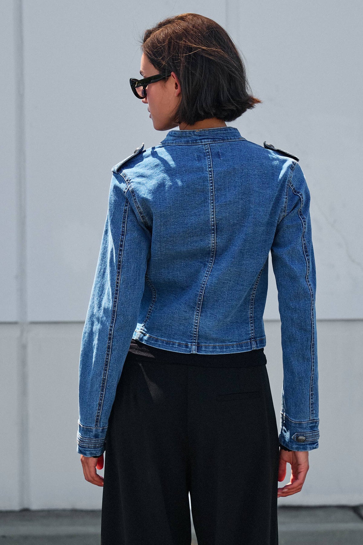 Women's Military Double-Button Denim Jean Jacket