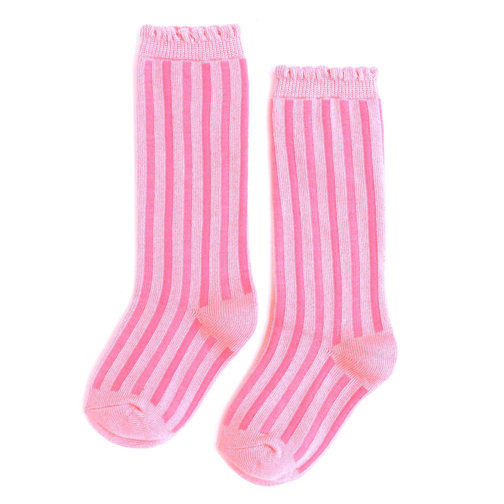 Little Stocking Co. Scalloped Knee High Socks - Blossom Striped
