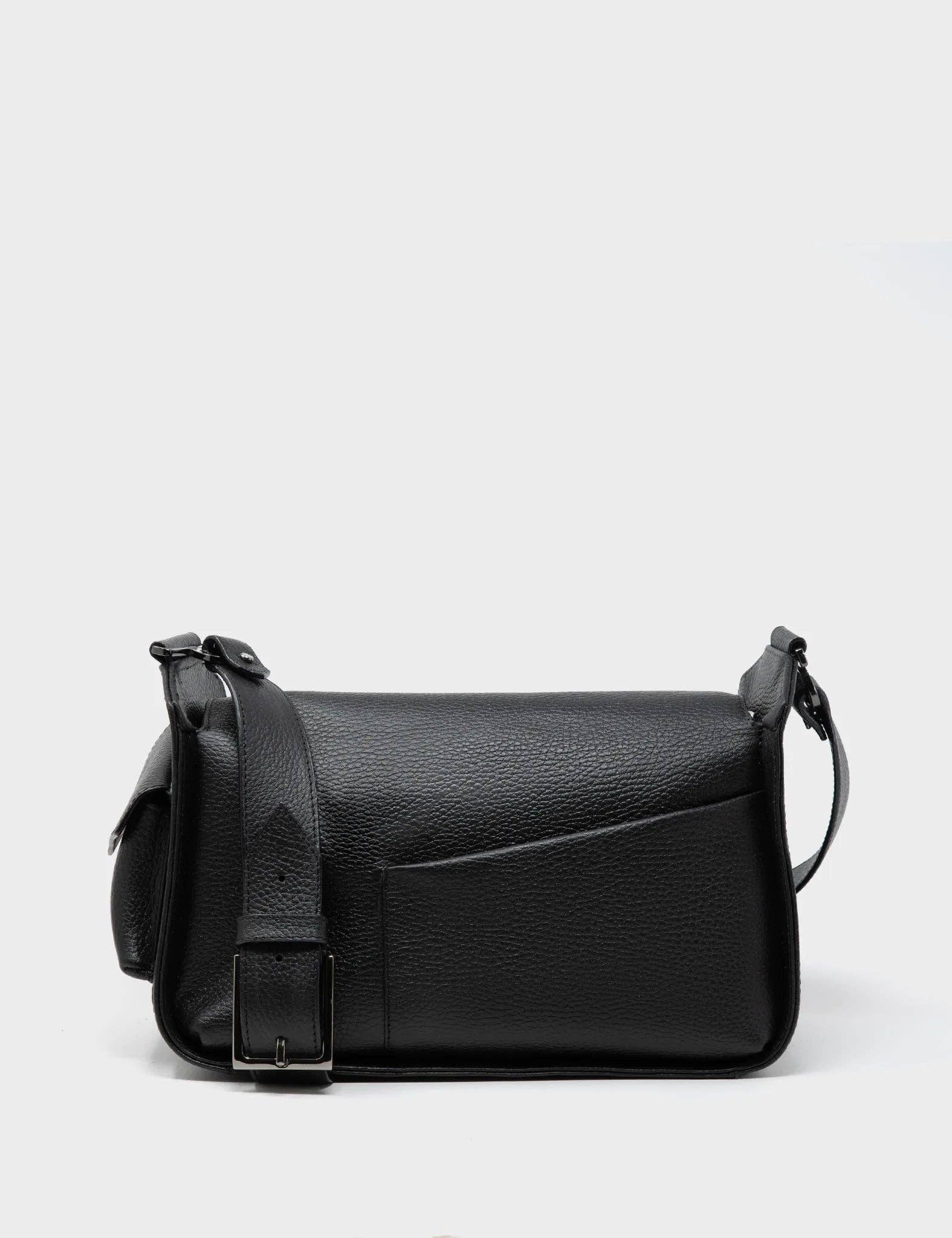 Min & Mon - Houston Black Leather Shoulder Bag - Eyes Embroidery