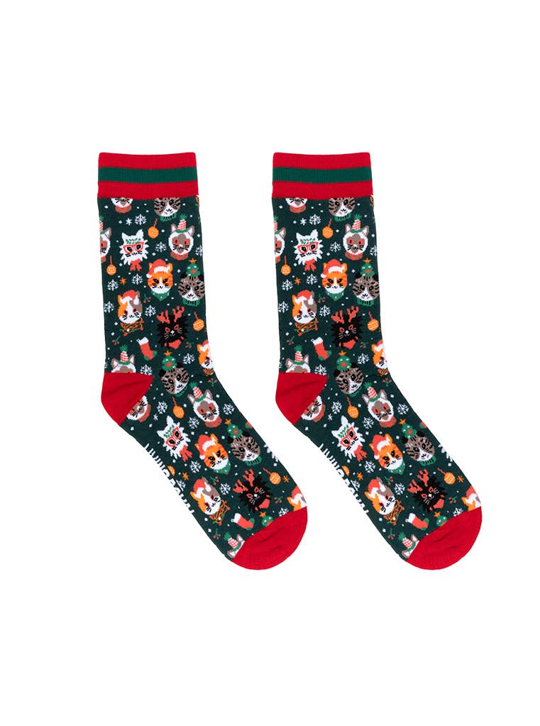 Living Royal Crew Socks - Festive Cats (Adult)