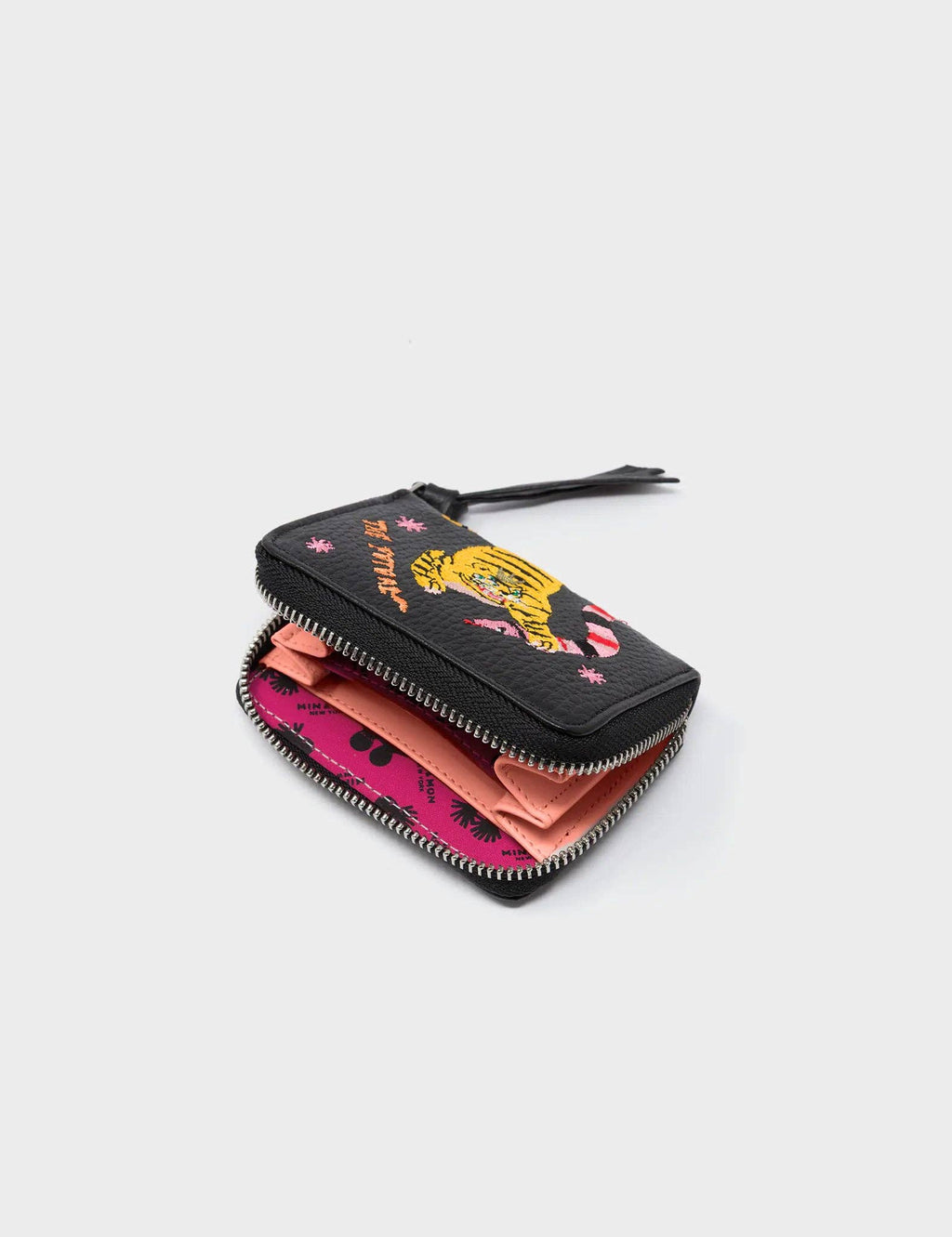 Min & Mon - Frodo Black Leather Zip Around Wallet - Tiger and Snake Embroidery