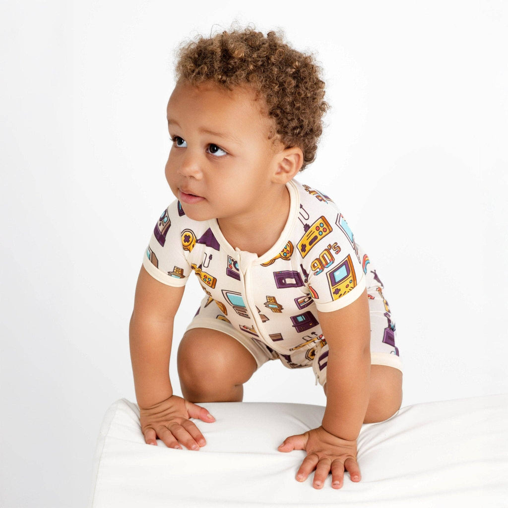 Jammie Session Bamboo Short Romper - 90's Retro