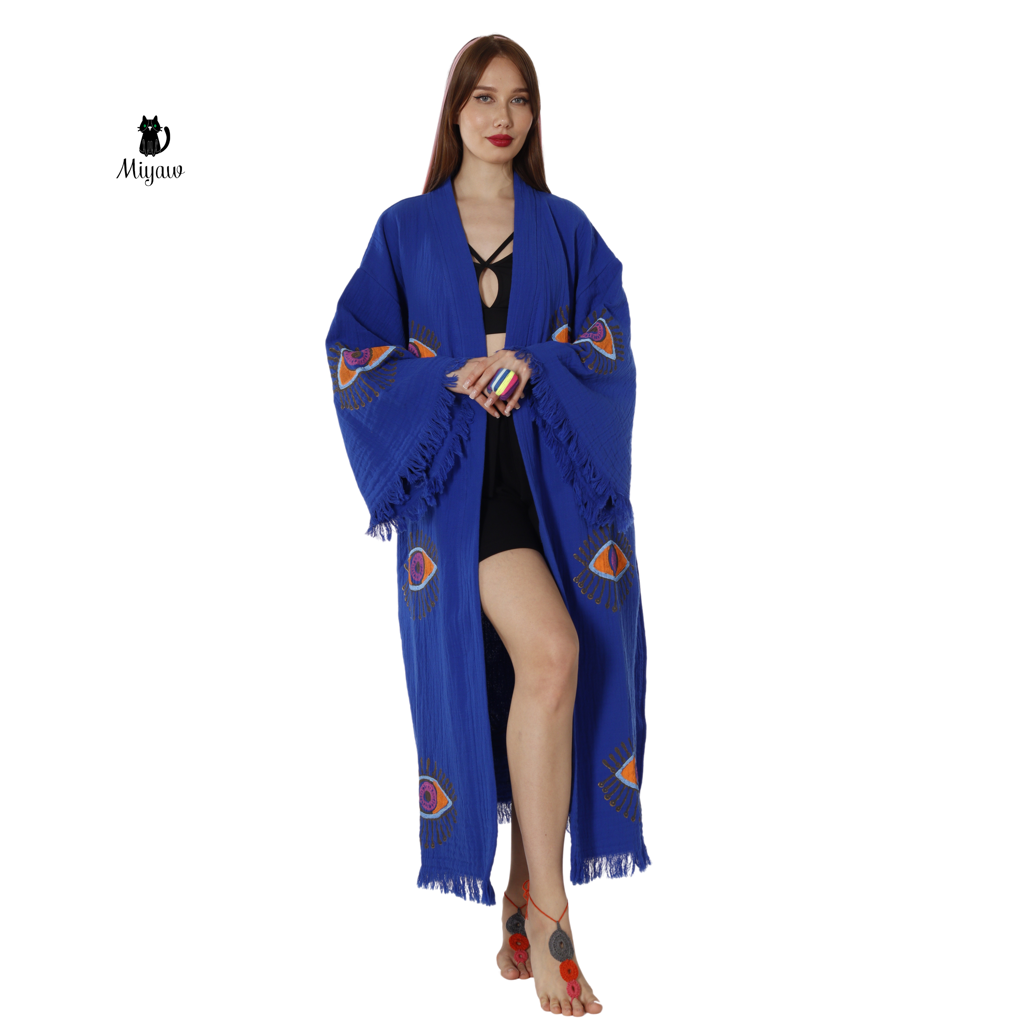 Handmade Organic Cotton Kimono Robe - Blue Protective Eye