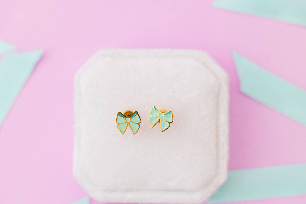 Desert Peach - Mint Bow Stud Earrings