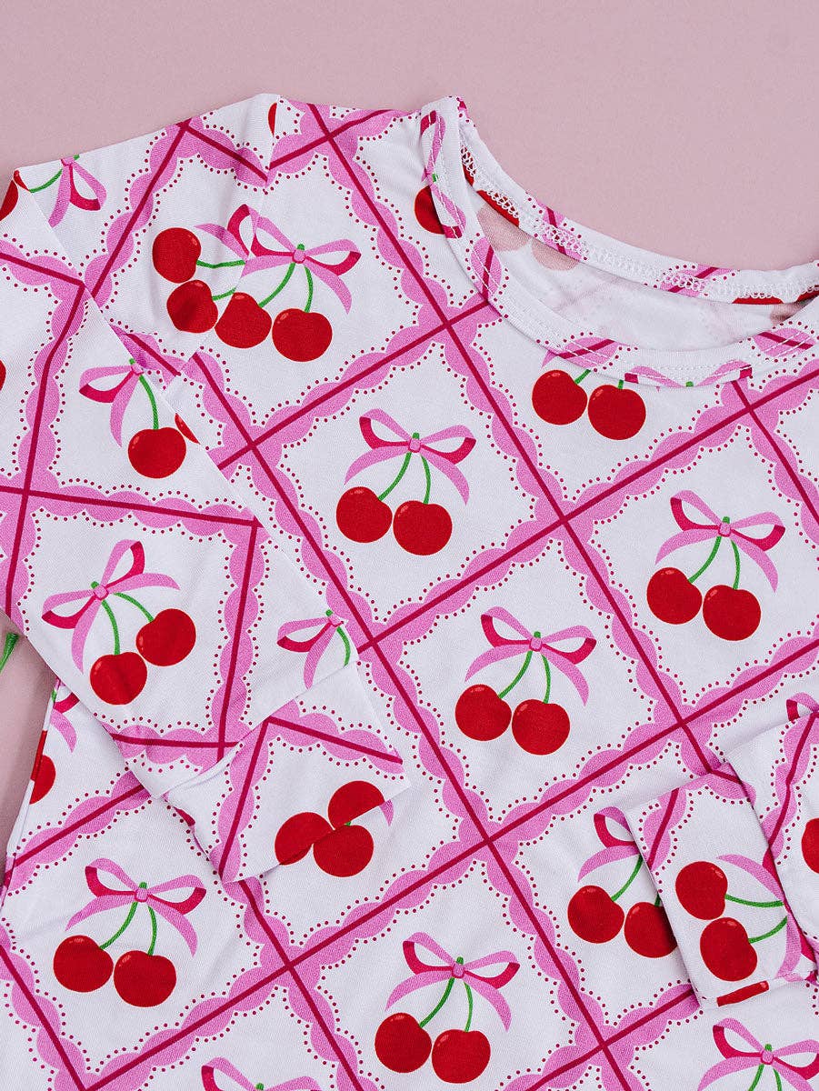 Lucky Panda Kids Bamboo PJs - Cherry Bow