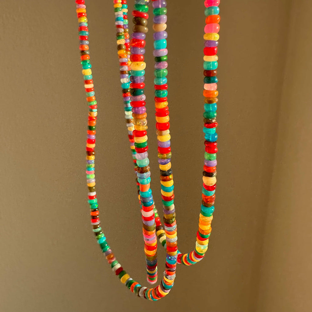 Anokhi Green Handmade Gemstone Necklace - Multicolored Slim Opal