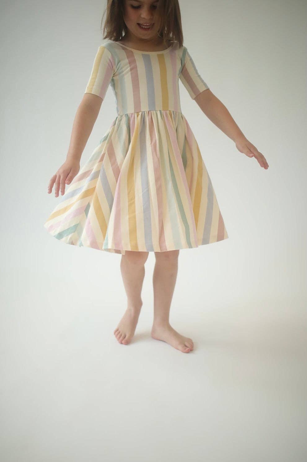 Good Apples Kids Short Sleeve Twirl Dress - Pastel Stripes