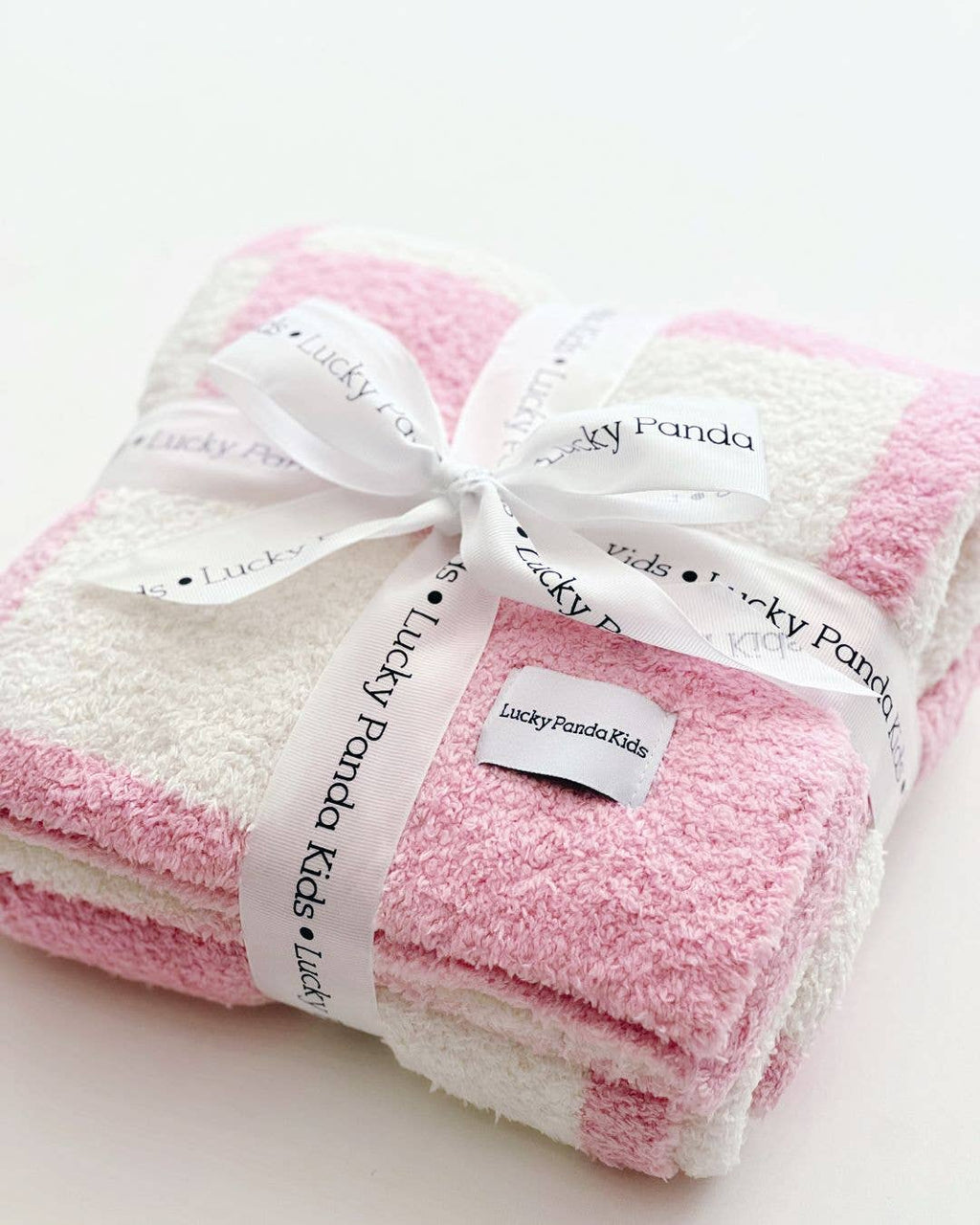 Lucky Panda Kids Baby Blanket - Checkered Plush Pink