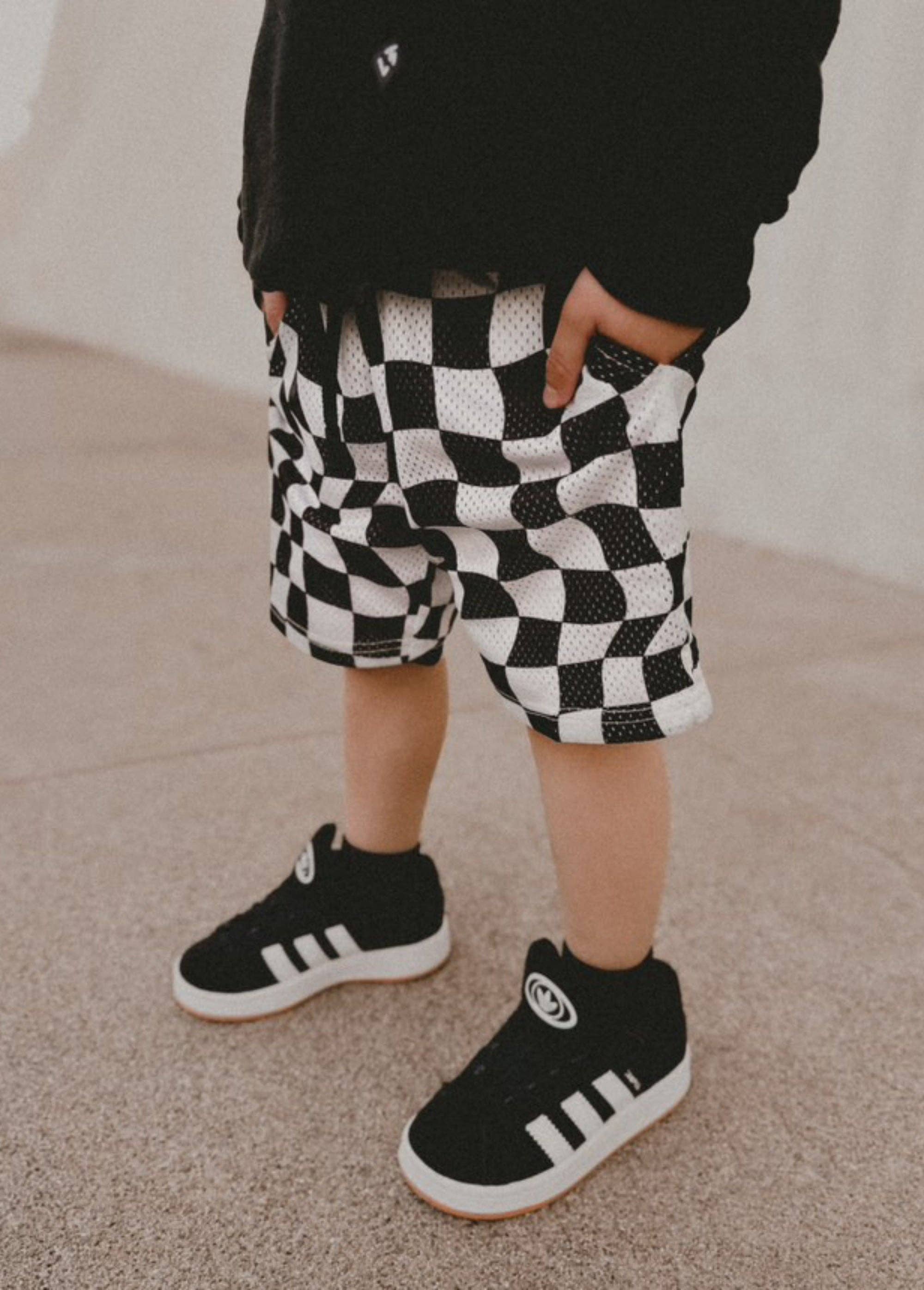Little Trouble - Black Checker Basketball Shorts