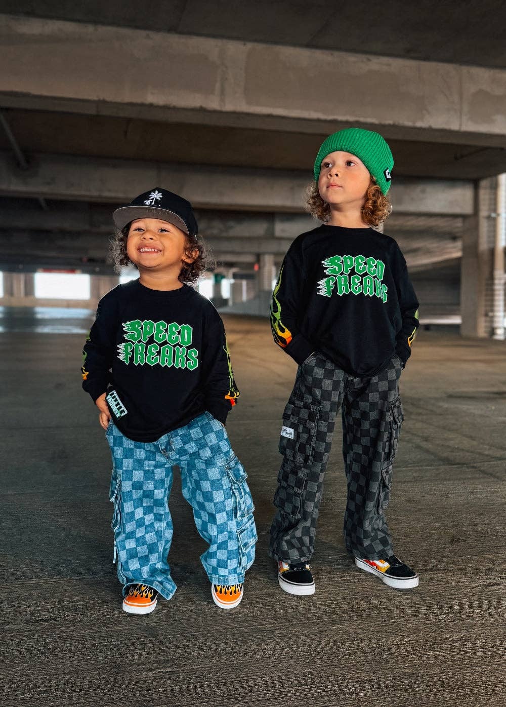 Little Trouble - Checkered Baggy Blue Jeans (Final Sale)