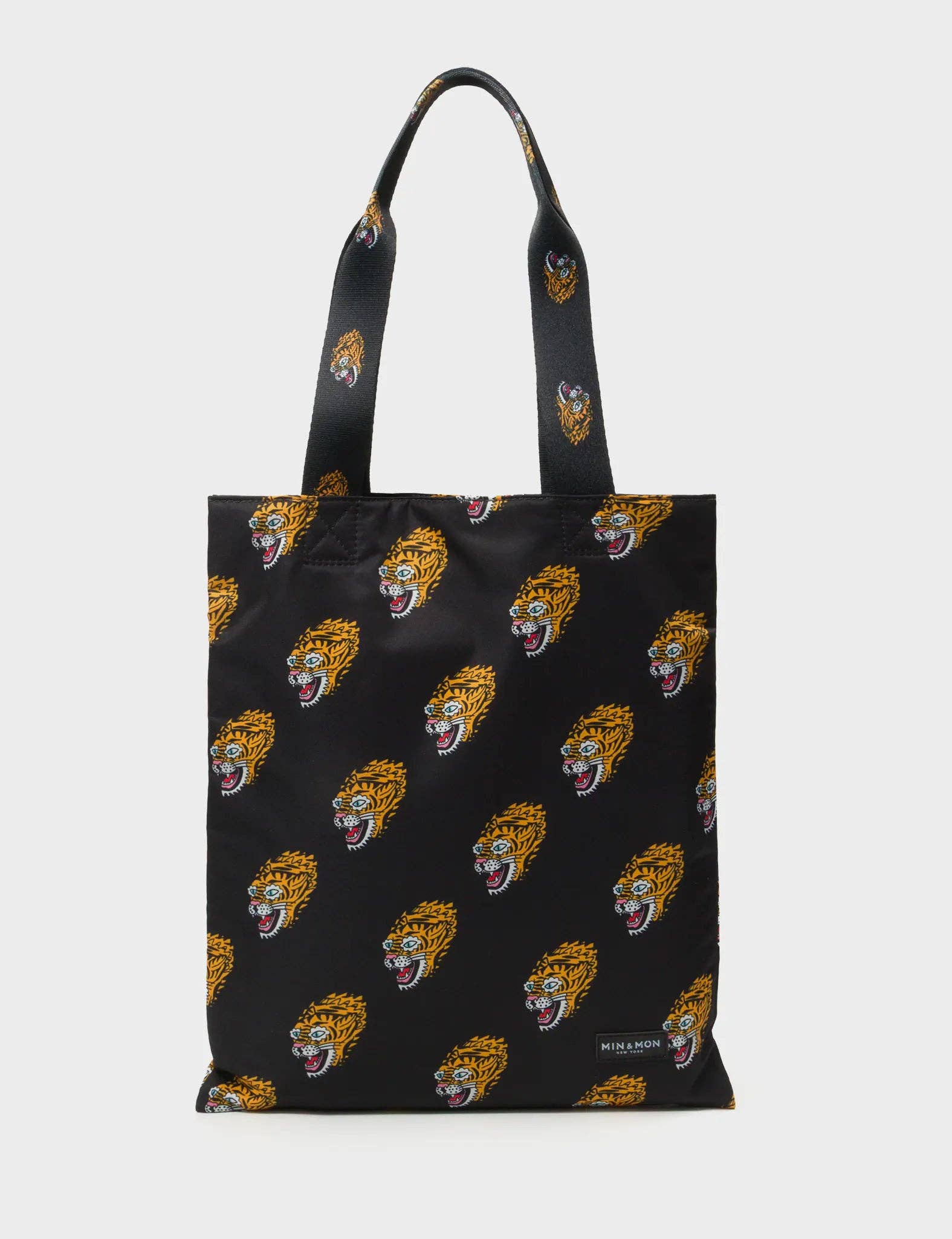 Min & Mon - The Everyday Tote Bag - Black Cyclepet Fabric Blazing Tiger Print