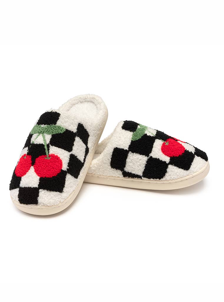 Living Royal Slippers - B&W Checkered w/Cherries