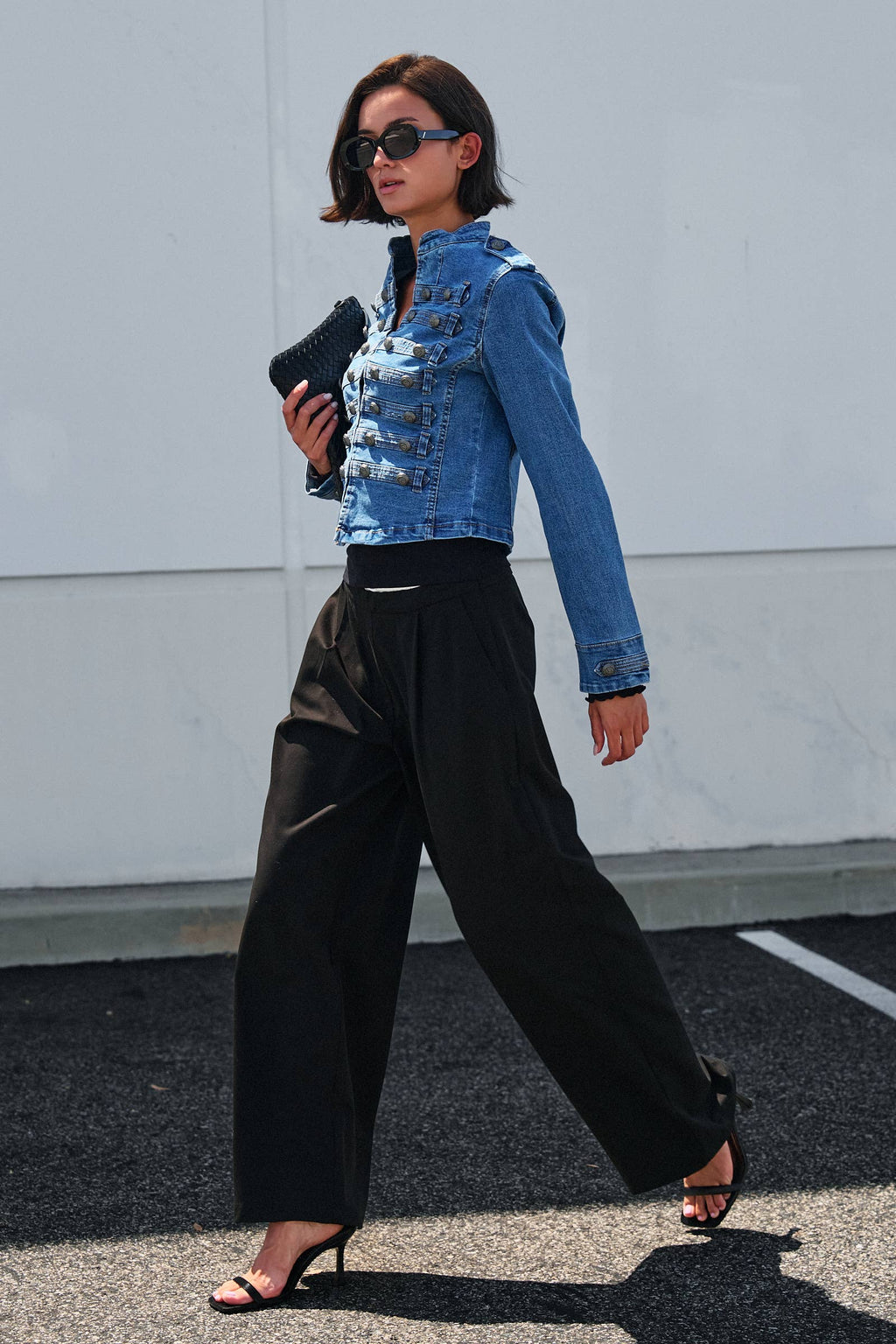 Women's Military Double-Button Denim Jean Jacket