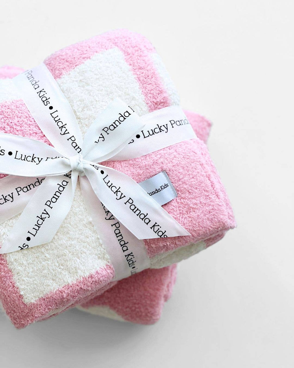 Lucky Panda Kids Baby Blanket - Checkered Plush Pink
