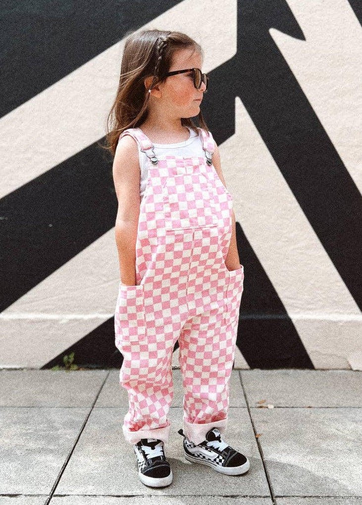 Little Trouble - Pink Checker Overalls