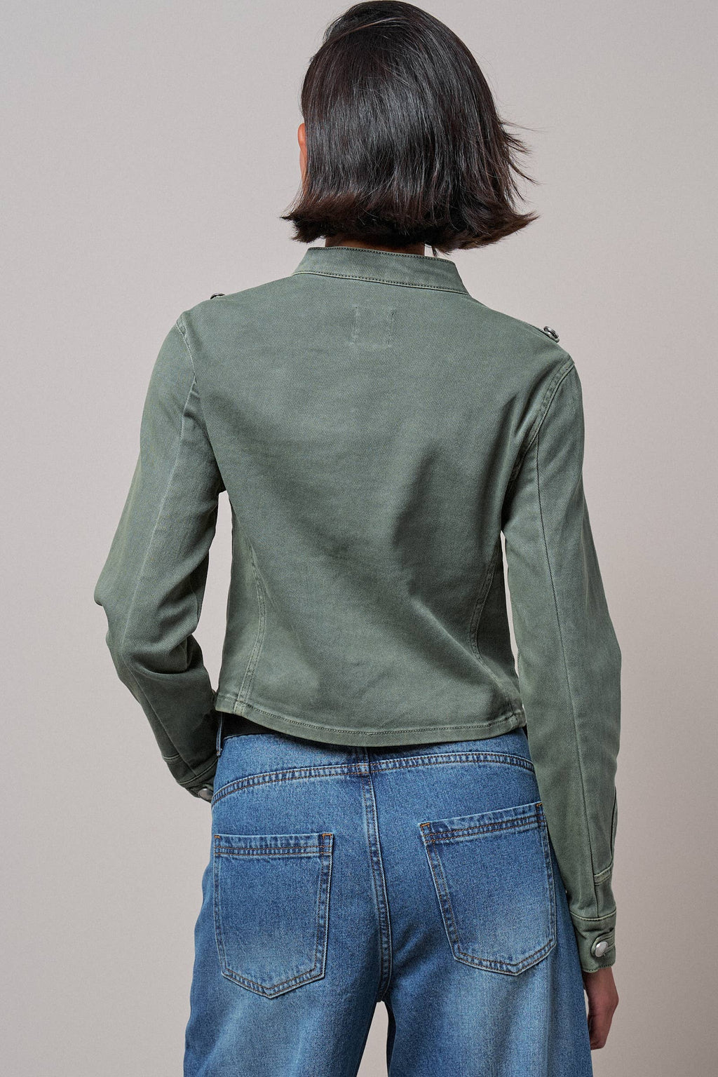 Women's Military Double-Button Stretch Cotton Jacket - Olive
