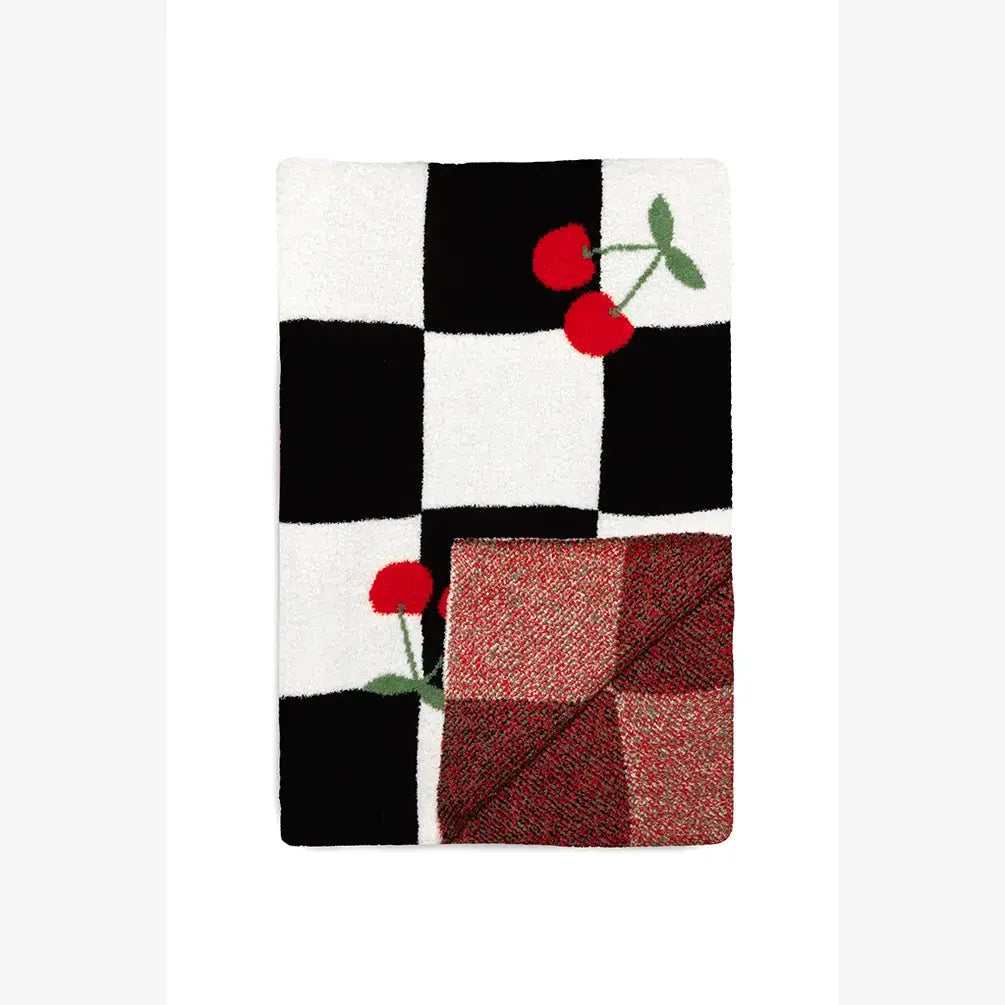 Living Royal Throw Blanket - Checkered w/ Red Cherries