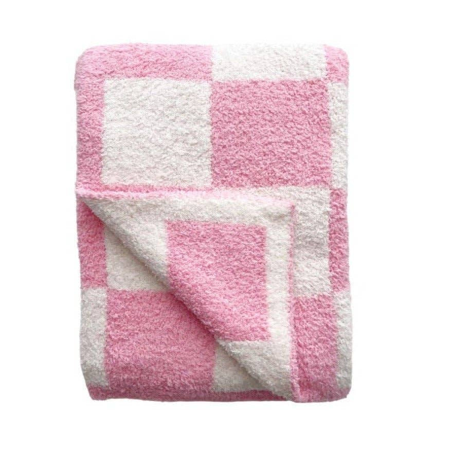 Lucky Panda Kids Baby Blanket - Checkered Plush Pink