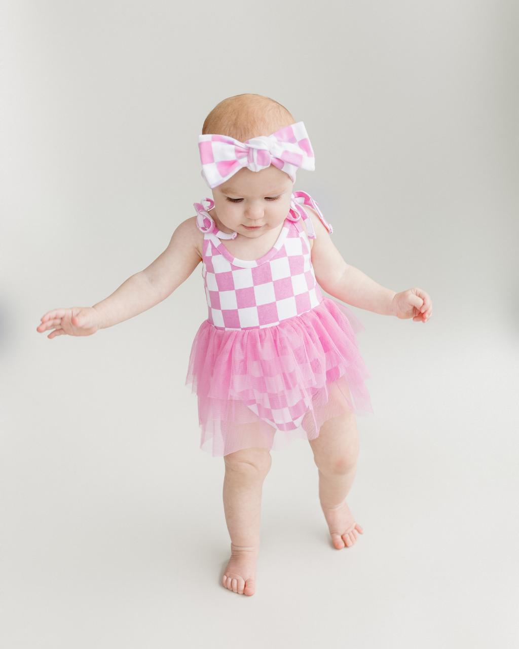 Lucky Panda Kids Checkered Headband - Bubble Gum