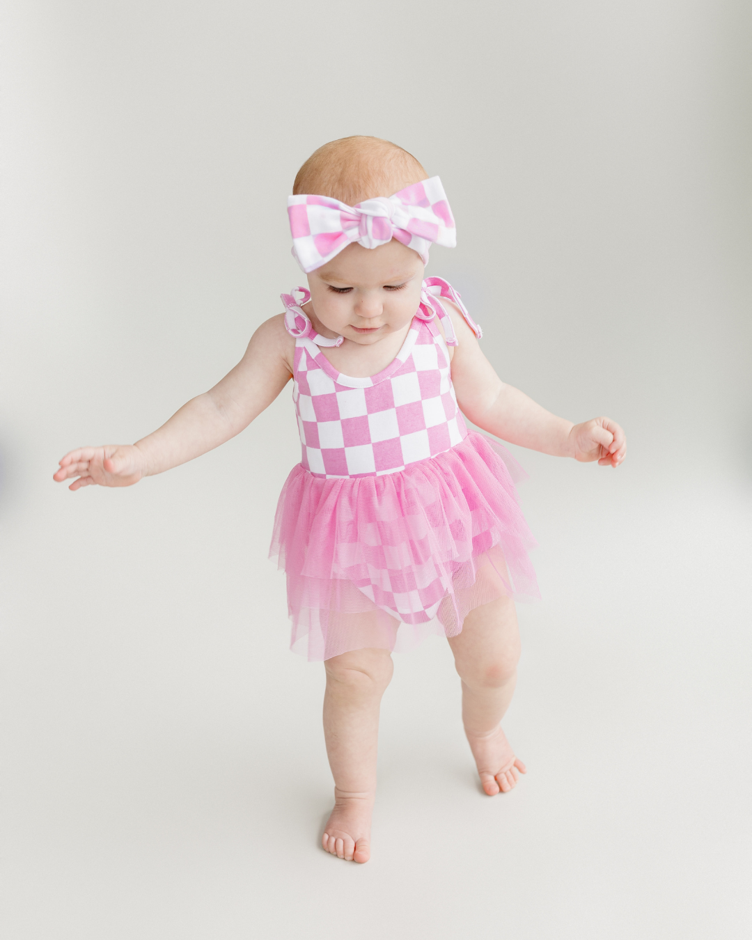 Lucky Panda Kids Checkered Headband - Bubble Gum