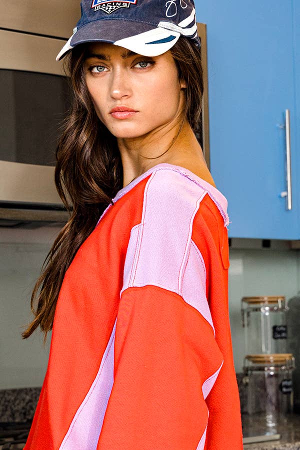 Women's Contrast Color-Block Sweatshirt - Red/Lavender (Final Sale)