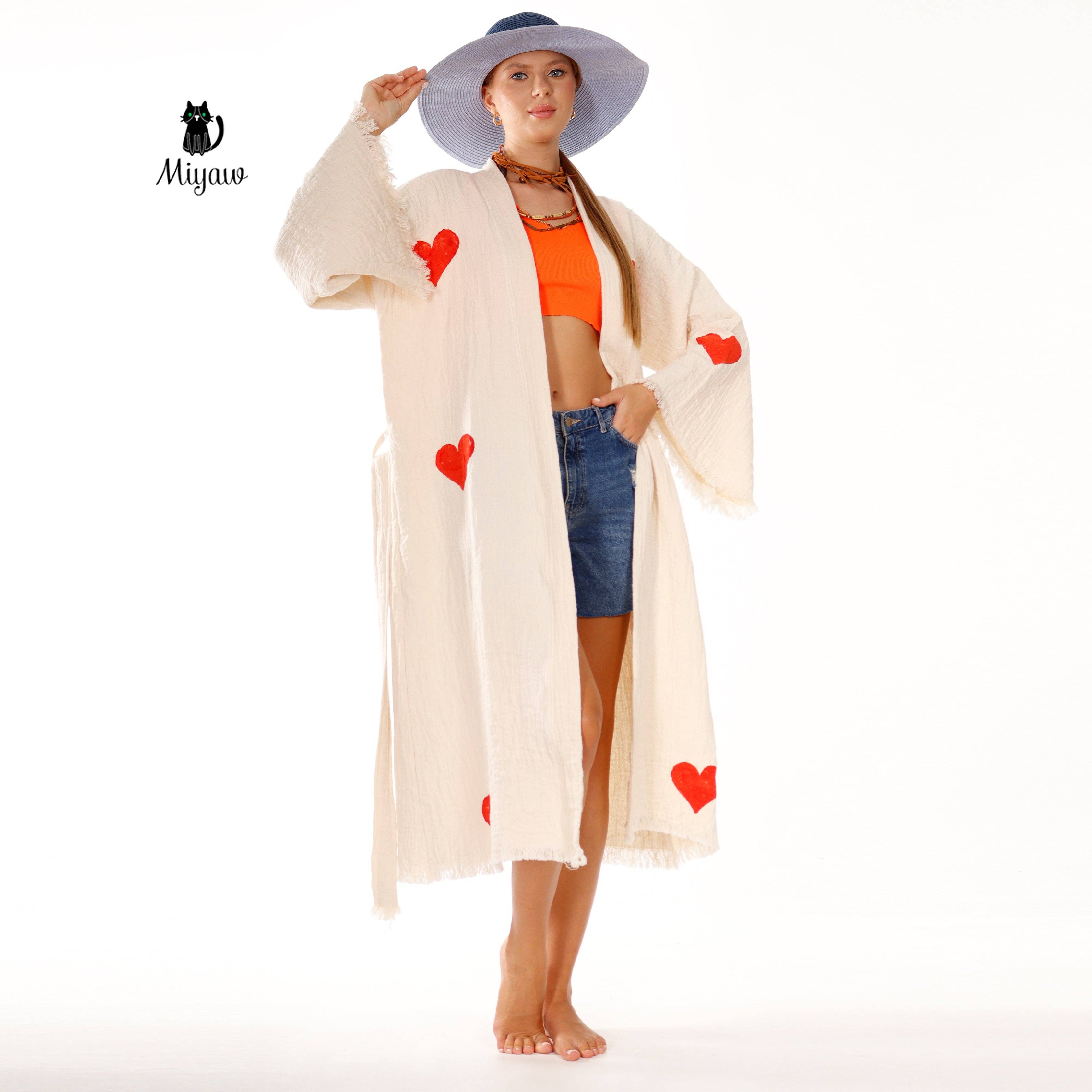 Handmade Organic Cotton Kimono Robe – Hearts