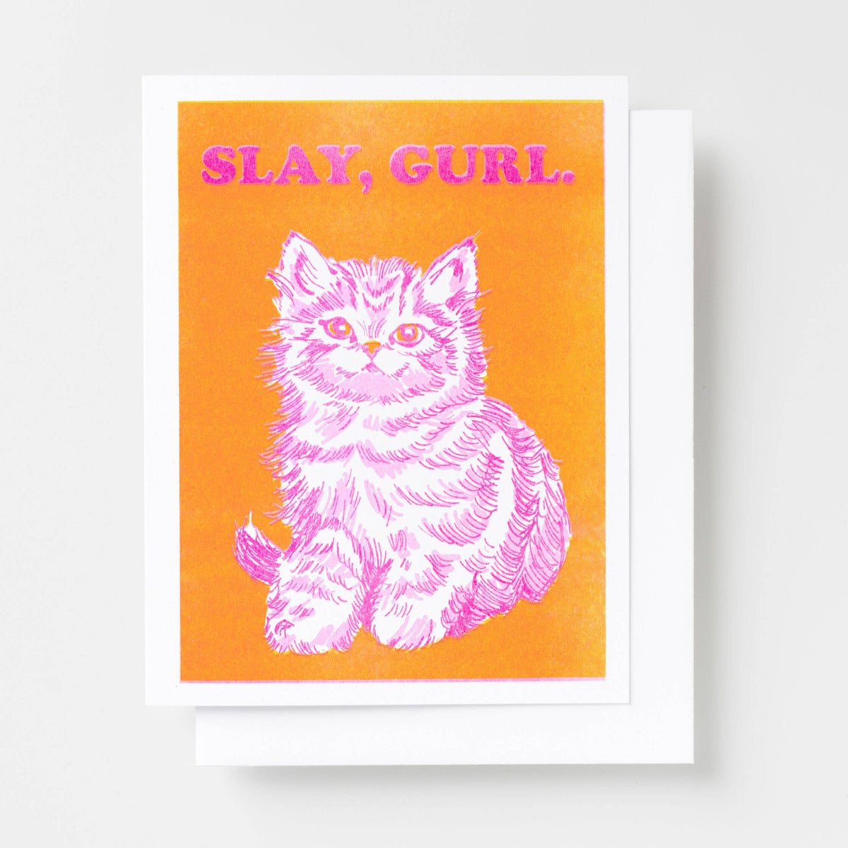 Yellow Owl Workshop Greeting Cart - Slay Gurl Cat Risograph Card