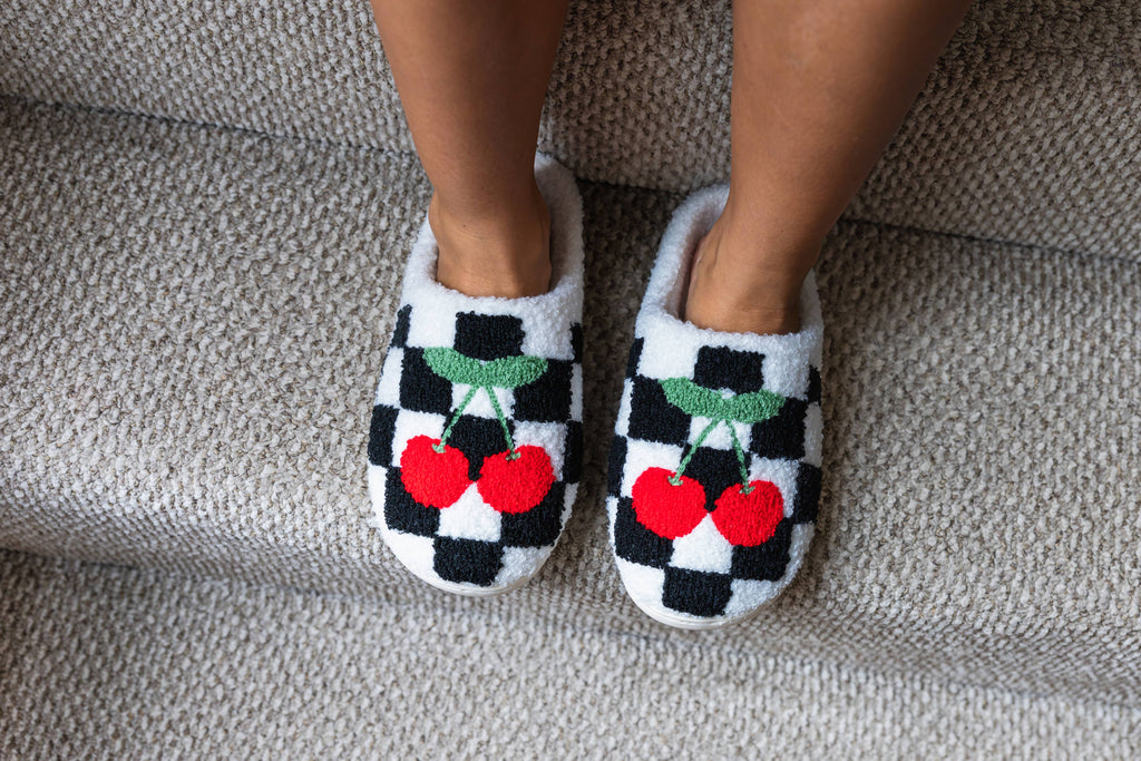 Living Royal Slippers - B&W Checkered w/Cherries