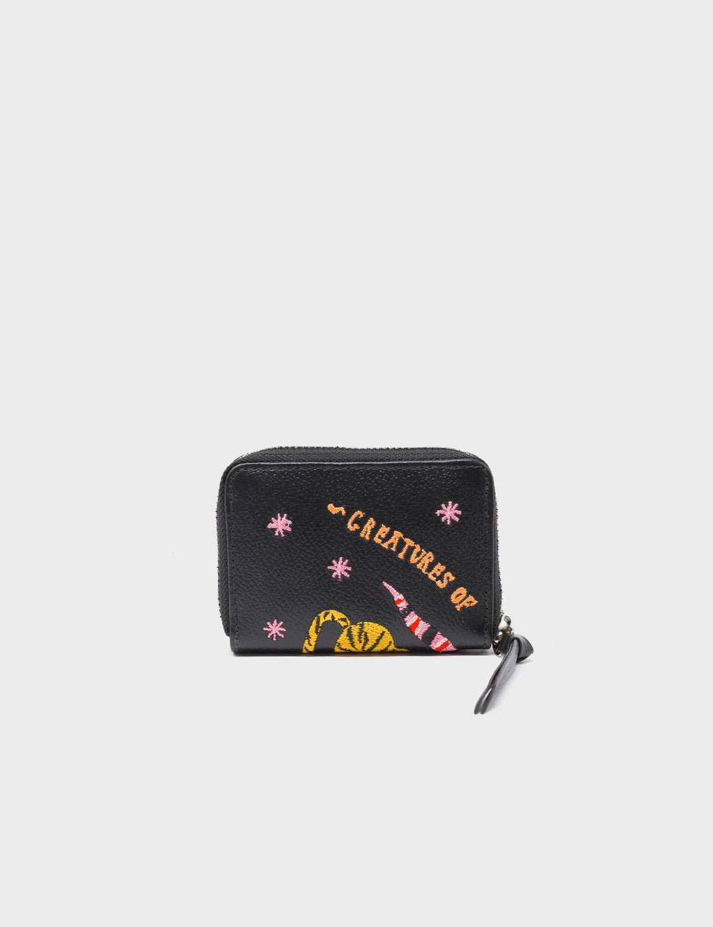 Min & Mon - Frodo Black Leather Zip Around Wallet - Tiger and Snake Embroidery