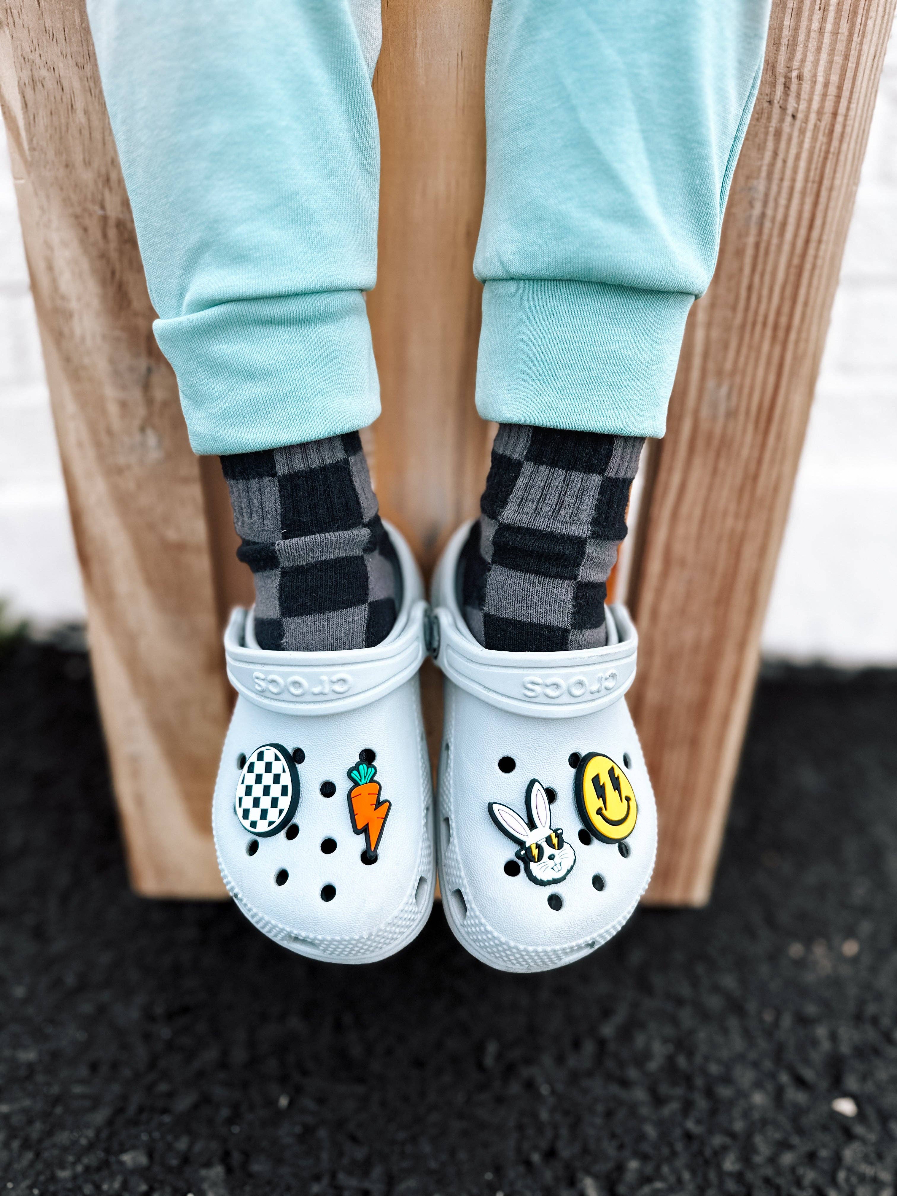 Kickin it up Socks - Black + Gray Checker
