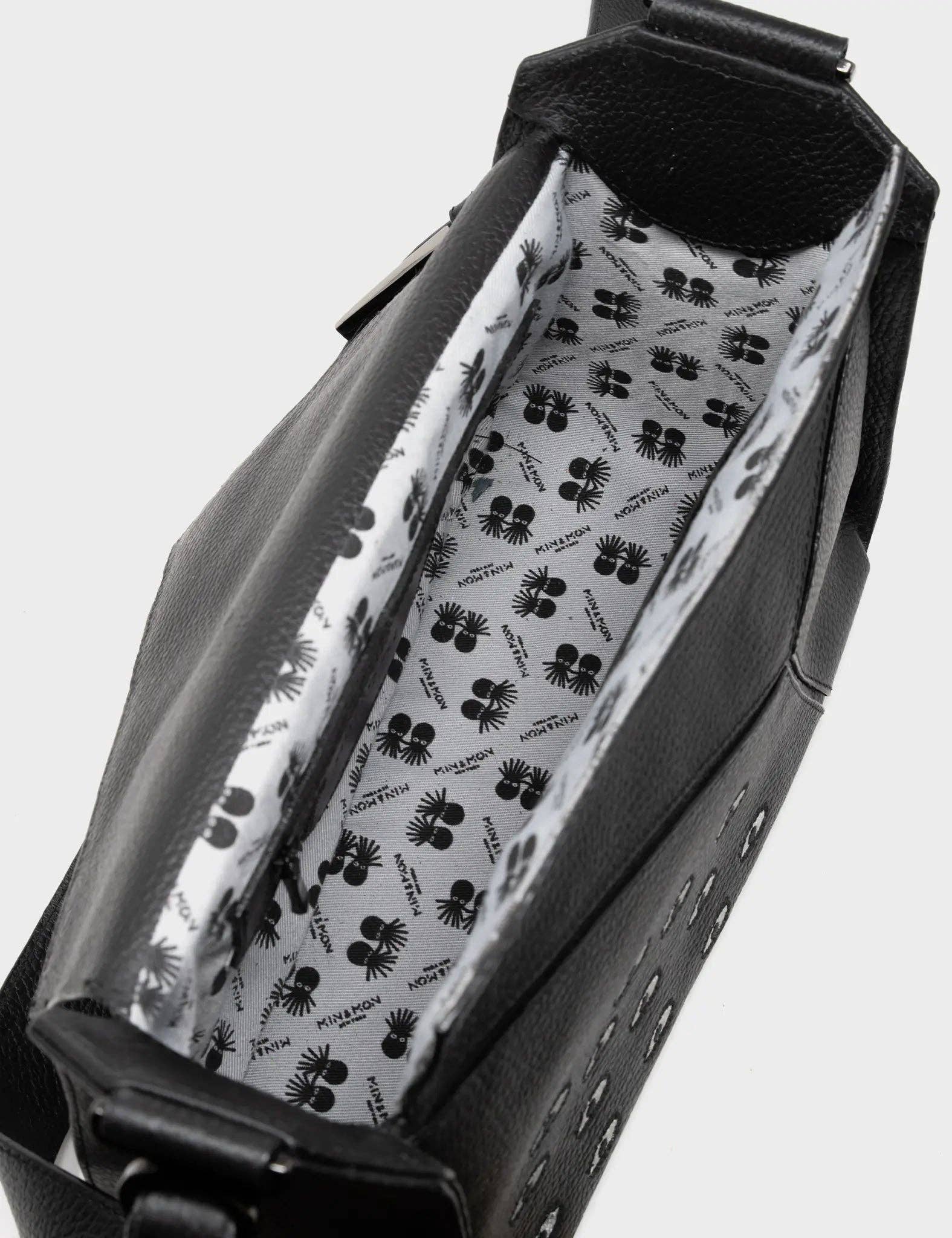 Min & Mon - Houston Black Leather Shoulder Bag - Eyes Embroidery